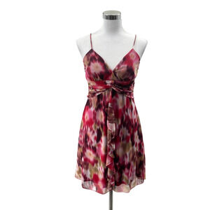 Speechless Juniors M Chiffon Dress Pink Burgundy Abstract Ruffle Empire Party